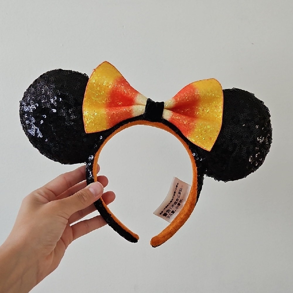 Sparkling Black and Orange Mouse Ears Headband